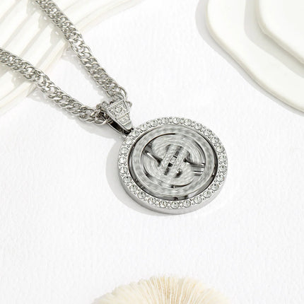 A Trendy Dollar Pendant Necklace with a Unique Style, Featuring a Diamond-Encrusted Dollar Cuban Chain