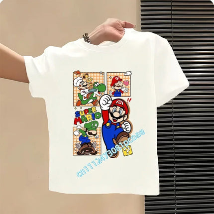 2026 New Summer Cotton T-shirt Super Mario Cartoon T-shirt Men's and Women's Fashion Top Children's Role Playing Short Sleeve