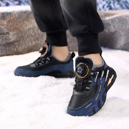 Children Sports Shoes New Rotating Buckle Winter Plush Warm Walking Shoes Boys Non Slip Lightweight Outdoor Running Tennis Shoes