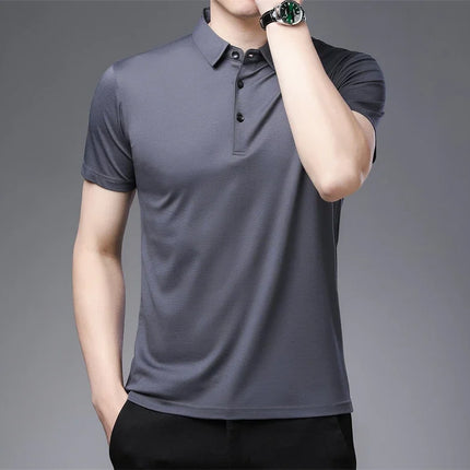 2024 Men's New Solid Color Business Casual POLO Shirt Summer Fashion Casual Short Sleeve Comfortable and Breathable Top