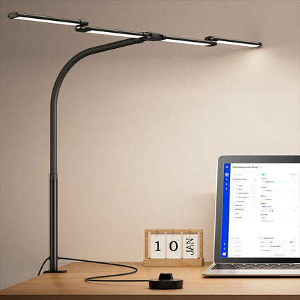 2-Headed LED Desk Lamp for Office Home Eye-Caring Architect Lamp with Clamp USB 3 Color Flexible Adjustable Lighting Table Lamp