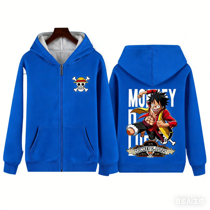 New One Piece Anime Hoodie Zip Up Jacket D Luffy Print Kids Hooded Sweatshirt Daily Casual Streetwear Tops 100-160cm