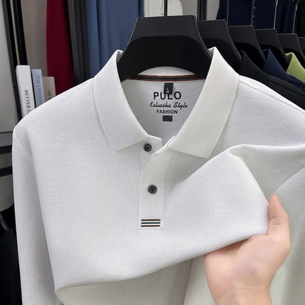 100% Breathable Cotton  Men's 2025 Autumn Long-Sleeve Polo Shirt - Classic Cotton Collared Business Casual Style