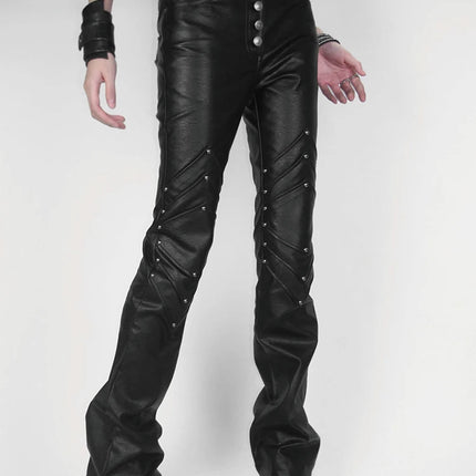 Mauroicardi Spring Autumn Long Black Fitted Pu Leather Pants Man Rivet Luxury Brands Original Alternative Punk Style Clothes