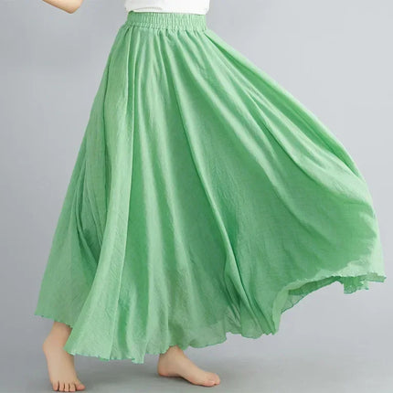 Fashion Solid Cotton Linen Women Skirts Maxi Elegant Harajuku Saia Casual Loose Long Skirt Ladies Clothes Faldas Ropa Mujer