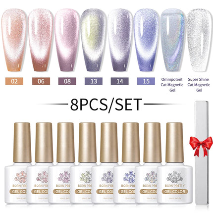 BORN PRETTY Cat Magnetic Moonlight Gel Nail Polish Set 10ml Sparking White Silver Water-light Soak Off UV Gel Nail Art Manicure