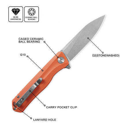 Petrified Fish PF818 Forwar Folding Knife Pocketknives D2 Steel Ball Bearing G10 Handle Foldable Camping Hunting EDC Pocket Tool