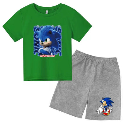 Children T-shirt Two-piece Set 3-12 Years Cool Summer Anime Supersonic Boys Girls Toddler Clothes Short-sleeved+Shorts Casual Set