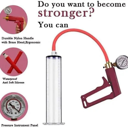 2026 New Upgrade 9"" X 1.75"" Penis Pump With Vacuum Gauge Red Handle, Vacuum Penis, Manual Penis Pump For Men, Enlargement, Pen