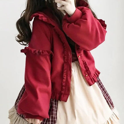 Korean Sweet Kawaii Lolita Fungus Hoodie Cardigans Loose Long Sleeve Sweater Mujer Y2k Street Thicked Warm Woolen Coat Autumn