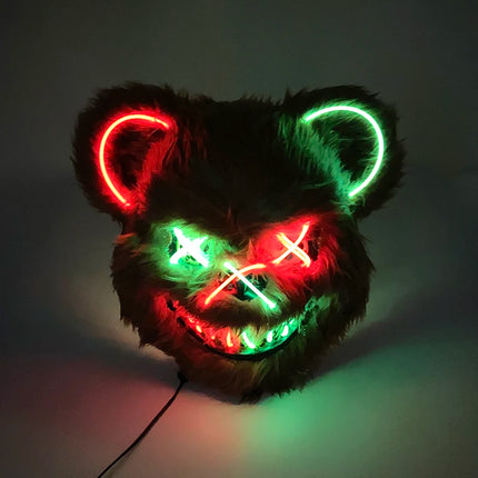 Halloween Light Up Horror Mask Glowing Bloody Bear Killer Mask Flashing Neon Scary Bear Mask for cosplay mask purim props
