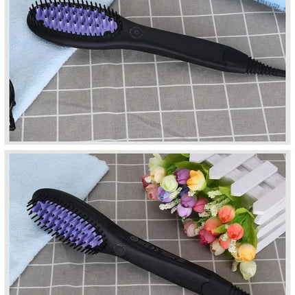 Professional Hair Straightening Brush Black Electric Ceramic Comb Multifunctional Hairbrush Electronic Curler Curling Tool Irons