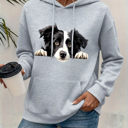Women's casual hoodie sweatshirt with cute cat pattern print round neck long sleeves for autumn and winter warmth, regular style