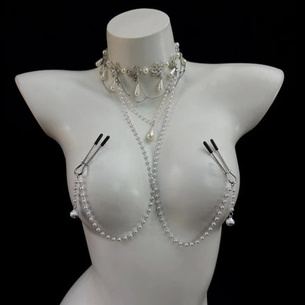 Metal Pearl Tassel Nipple Clamps Body Chain Nipple Massage Collar Body Restraint BDSM Adult Toy Stimulation Couples Foreplay 18+