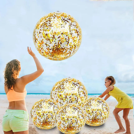 1 Piece Colorful Sequin PVC Inflatable Beach Ball - Transparent Sequined Toy for Pool Parties, Family Games, Kids Play, Indoor &
