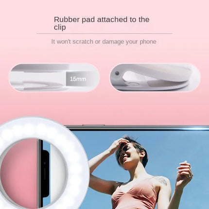 Ring Light Phone Selfie Stick LED Clip-on Rechargeable Round Lamp Live Stream for Smartphone Laptop IPad IPone