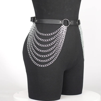 Women Sexy Garter Belt Leather Chain Leg Harness Bondage Lingerie Thigh Garter Gothic Fetish Clothing Festival Rave Outfit