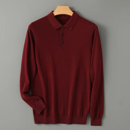 High quality worsted  spun collar wool sweater men's spring and autumn business polo sweater thin long sleeved knitted T-shirt