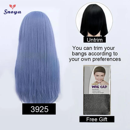 Snoya 60cm synthetic long straight cosplay wig with bangs Heat Resistant hair Anime pink blonde red blue purple women wig