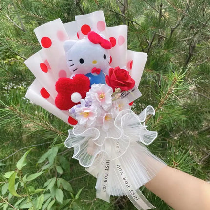 Cartoon My Melody Kuromi Cinnamoroll Kt Cat Plush Doll Creative Flower Bouquet Valentine Christmas Graduation Birthday Gift