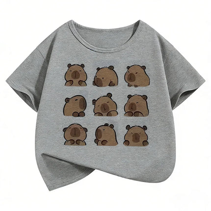 Cute Capybara Graphic Kids Tshirts Summer Short Sleeve Tees Cartoon Animal Boys Girls Clothes Kawaii Tops Y2K Children T-shirt