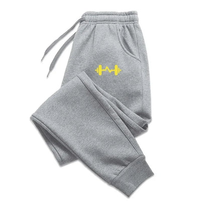 2024 Barbell Printed Fleece Men's Trousers Autumn Winter Pants Fashion Drawstring Casual Male Sweatpants Jogging Sports Pants