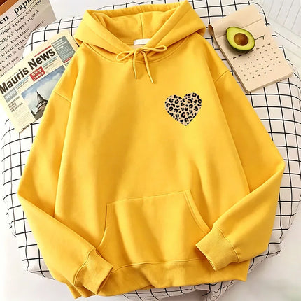 Heart Love Leopard Print Hoodies Spring Autumn Winter Casual Hoodies Sweatshirts Graphic Women Hoodie Sweatshirt