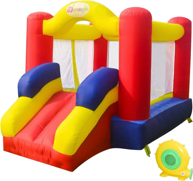 Outdoor Bounce House with Slide Inflatable Bouncer Backyard Playground Sets with Blower, Dart Target Game for Kids 6.6x9.6x5.8ft