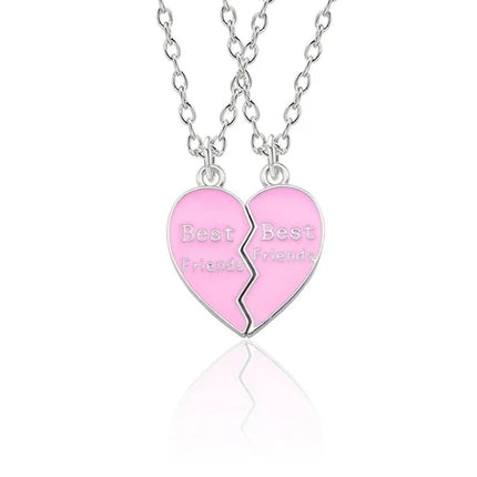 Hot Couple Pink Blue Heart Broken Best Friends Necklace Pendant Chain BFF Friendship Cute Jewelry Gifts For Kids 2PCS/Set
