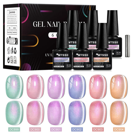 7pcs Shiny Cat Magnetic Gel Nail Polish Set With Magnetic Rod Pink Colorful Semi Permanent Soak Off UV Gel Varnish Nail Supplies