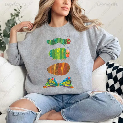 The Very Hungry Caterpillar Sweatshirt Cute Fnny Hungry Caterpillar Bookish Pullovers Man Women Retro Trend Cool Street Hoodies