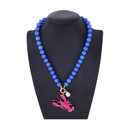 Vintage Personality Animals Necklaces for Women Vintage Beaded Lobster Pendant Necklace Jewelry Neck Accessories