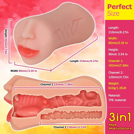 3 in 1 Realistic Vagina Handheld Masturbation Cup Anime Masturbator Tight Anal Pocket Pussy Sex Shop Soft Sexual Toys Ass Male