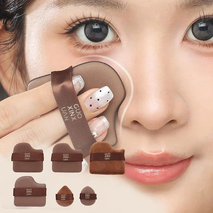 6 Pcs Chocolate Powder Puff Air Cushion Foundation Sponge  Mini Thumb Concealer Powder Puff Wet Dry Dual-use Makeup Beauty Tool