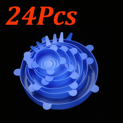 24-6Pcs Reusable Food Silicone Stretch Lids Elastic Silicone Lid Cap Food Covers for  Bowl Cups Containers Keep Food Fresh