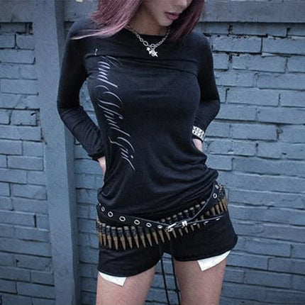 Gothic Harajuku Vintage Punk Emo Girls Long Sleeve Tee Sexy Slim Chic Printing Crop Tops Grunge Y2K Aesthetic Women's Streetwear