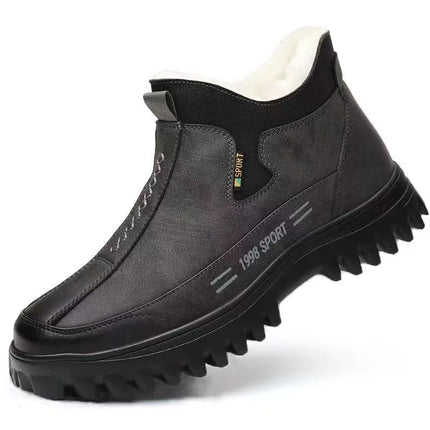 Men's Winter Casual Shoes Thickened Fleece Lined Waterproof Leather Surface Warm Wear Resistant Work Shoes Slip on round Toe
