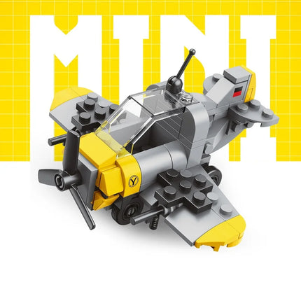 Spring Powered Mini Building Blocks Combat Aircraft Tank Series Desktop Model Kids Toy Adult Creative Gift Colorful Bags