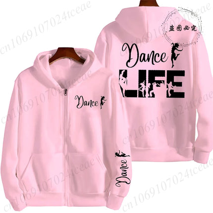 Dance Life Printed Women Zip Up Hoodie Sweatshirts Cozy Tops Women Hoodies Zipper Jackets Coat Dance Life Girl Sudadera Moletom
