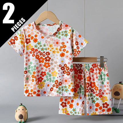 2/4-piece Summer And Autumn Children's Cute Cartoon Print Set For Boys And Girls Comfortable And Versatile Short Sleeved Shorts