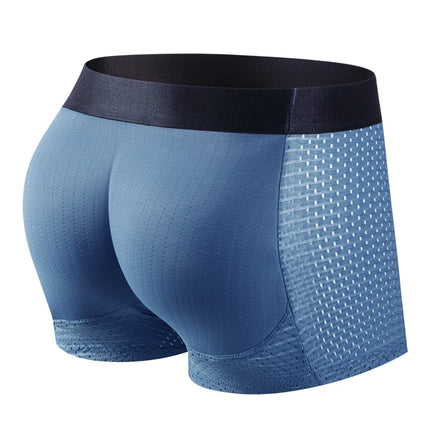 Men's Sexy Fashion Ice Mesh Breathable Butt Lift Boxer Briefs Underwear Padded Underwear Boxer with Hip Pad Buttocks Boxer Trunk