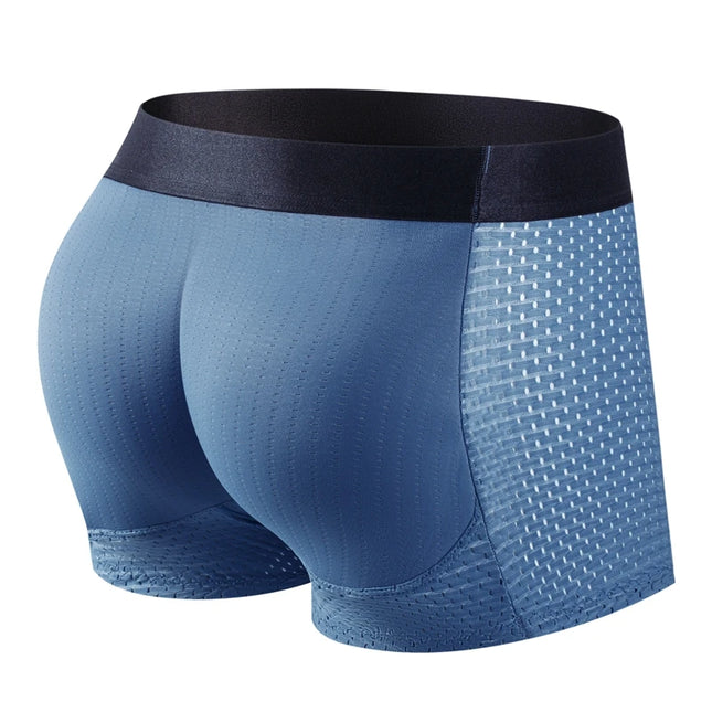 Men's Sexy Fashion Ice Mesh Breathable Butt Lift Boxer Briefs Underwear Padded Underwear Boxer with Hip Pad Buttocks Boxer Trunk