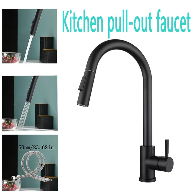 Kitchen Faucet Flexible Pull Out 2 Modes Nozzle Hot Cold Water Mixer Tap Deck Mounted Sprayer and Stream SUS 304 Faucets