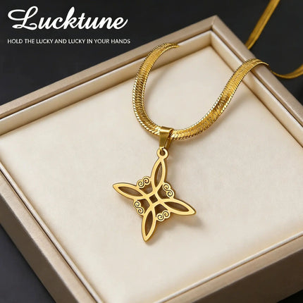 Lucktune Witch Knot Pendant Necklace Stainless Steel Snake Chain Necklace For Women Vintage Lucky Wicca Jewelry Party Gifts Sale