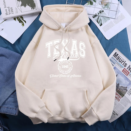 Texas Austin United States Of America Hoodies Women Fleece Crew Neck Hooded Creative Novelty Hoodie Street Harajuku Unisex Tops