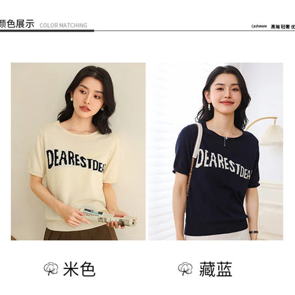 Women's Summer T-shirt 100% Pure Cotton Casual Solid O-neck Pullover Loose Fit Short Sleeve Fashion Sweater