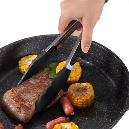9-inch silicone food tongs Kitchen Grill stainless steel food grade silicone tip non-slip food tongs for BBQ salad breads