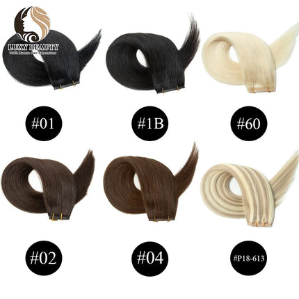 Blonde injected Hole Weft Human Hair Extensions Straight Twin Tab Butterfly Weft Natural Invisible Brown Hole Weft Extensions