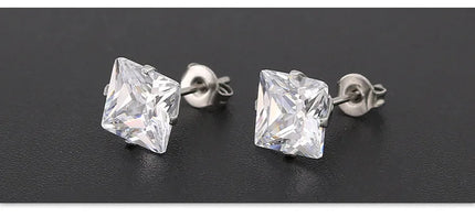 Classic Stainless Steel Square Crystal Zirconia Studs Earrings For Women/Men 4 Prong Tragus Cartilage Earring Trend Jewelry 2023