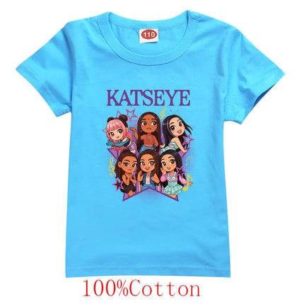 Hot Katseye Funny Print T-Shirt Kids Clothes Baby Girls 100% Cotton Short Sleeve Tops Junior Boys T-shirt Children Clothing 9197